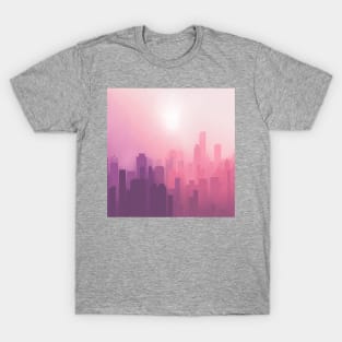 Foggy Pink Abstract Cityscape Digital Illustration T-Shirt